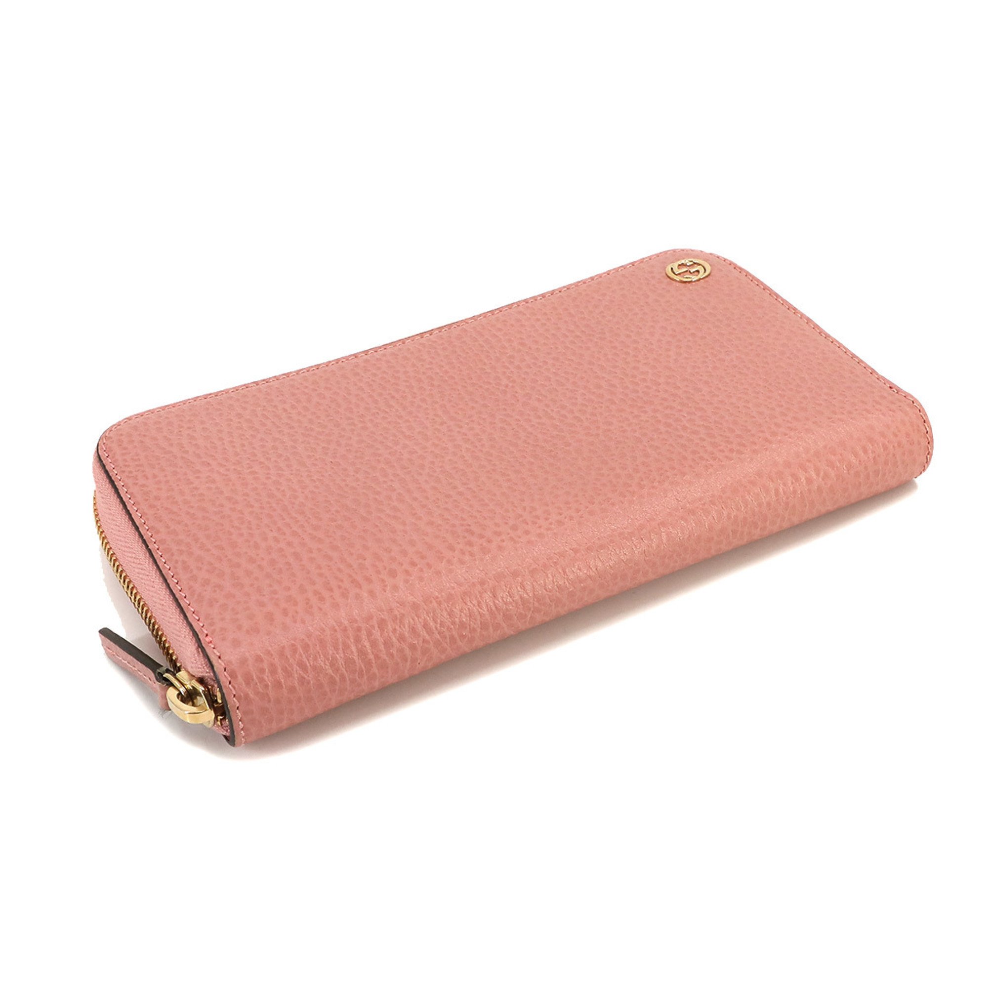 GUCCI Interlocking G Round Long Wallet Leather Pink 449347 Gold Hardware