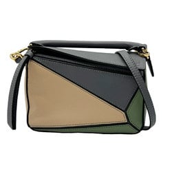 LOEWE Handbag Crossbody Shoulder Bag Puzzle Mini Leather Gray/Beige/Light Green Gold Women's