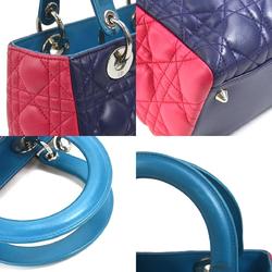 Christian Dior Handbag Shoulder Bag Lady Leather Purple/Blue/Pink Silver Ladies