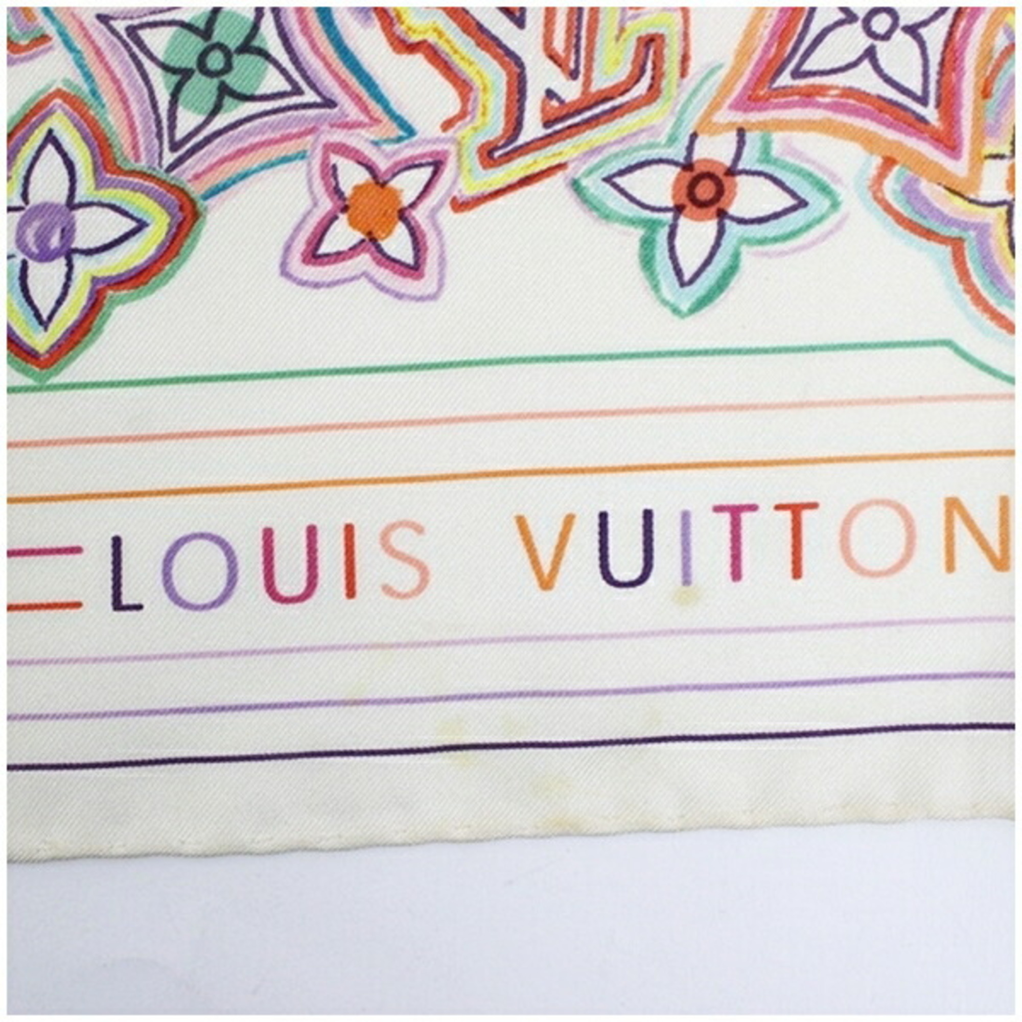 Louis Vuitton Silk Scarf Muffler Monogram White x Multicolor Women's