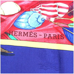 Hermes Silk Scarf Muffler Carre 90 Christopher Columbus Christophe Colomb decouvre 1Amerique 12 Octobre 1492 Blue HERMES Ladies