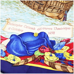 Hermes Silk Scarf Muffler Carre 90 Christopher Columbus Christophe Colomb decouvre 1Amerique 12 Octobre 1492 Blue HERMES Ladies