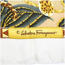 Salvatore Ferragamo Silk Scarf Muffler Cream x Multicolor Animal Pattern Women's