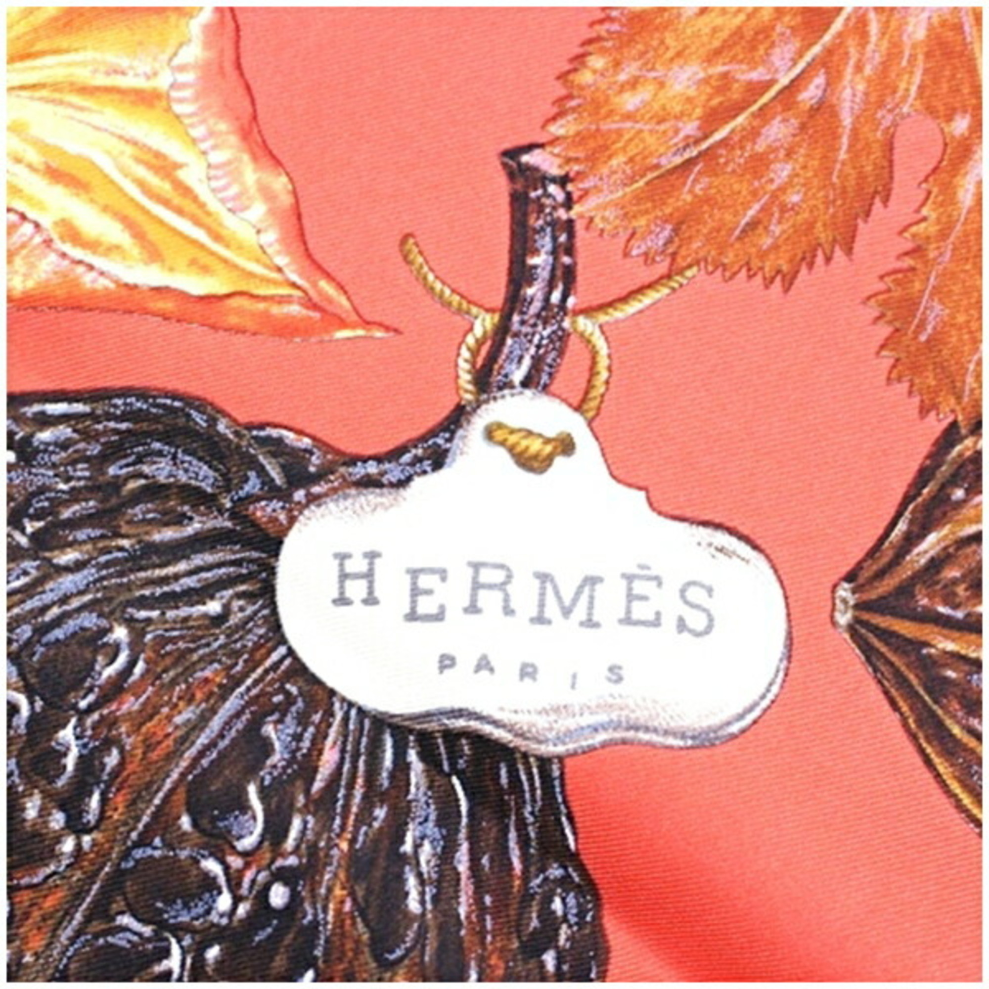 Hermes Silk Scarf Muffler Carre90 CITROUILLES ET COLOQUINTES Pumpkin and Colocinto Orange HERMES Ladies