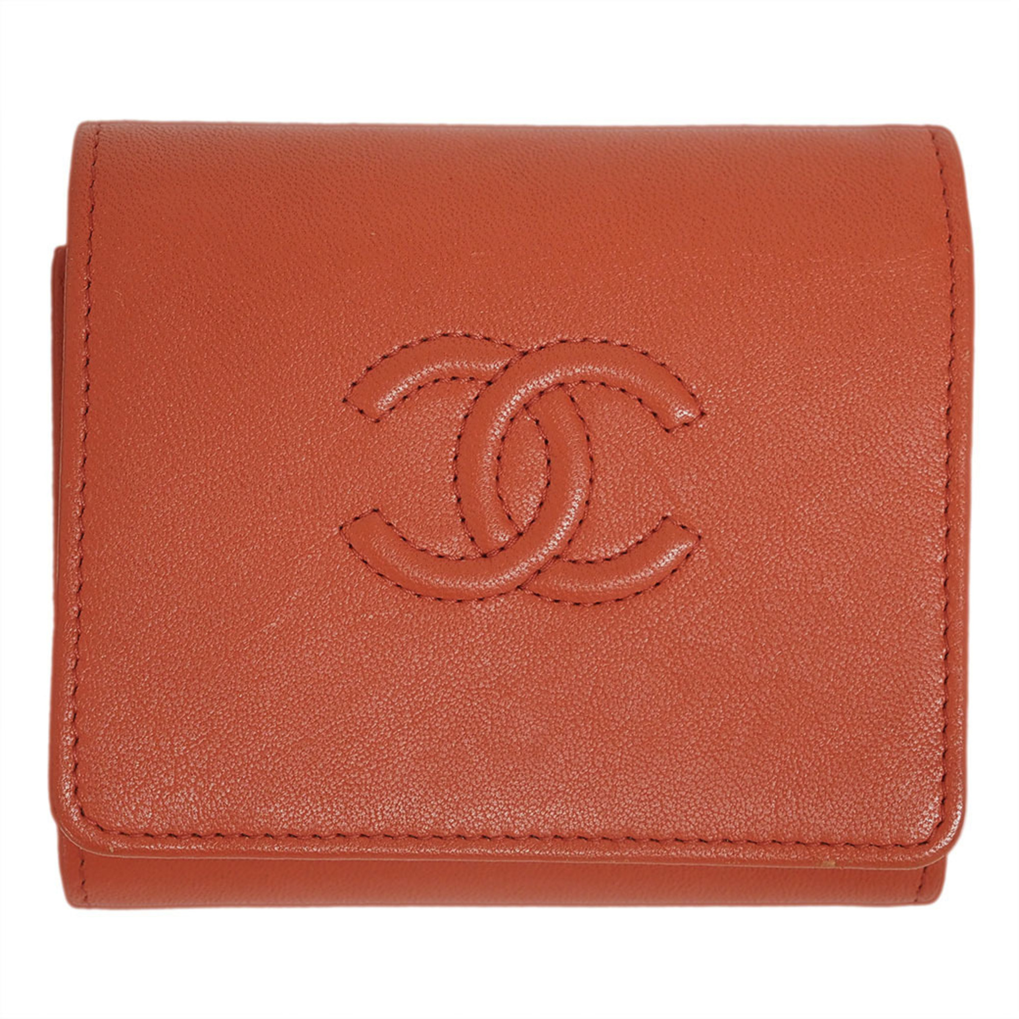 CHANEL Cocomark Trifold Wallet A70796 Coral Pink Orange 28th Series Women's
