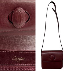 CARTIER Mustline Turnlock Leather Shoulder Bag Sacoche Bordeaux 18572