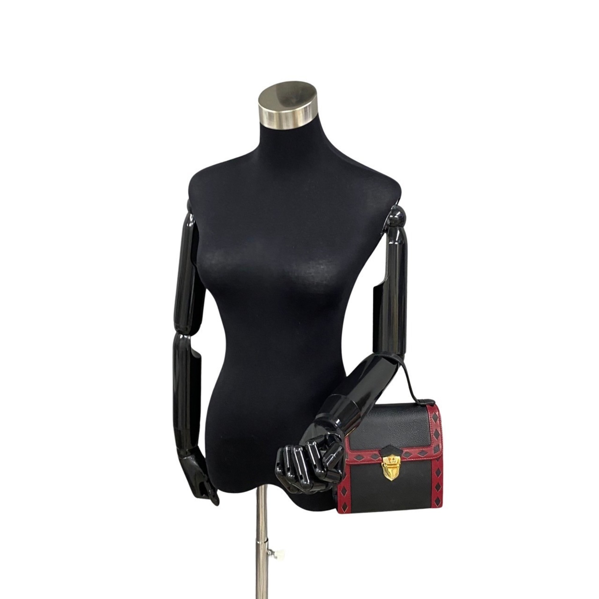 YVES SAINT LAURENT Metal fittings cutout leather 2way shoulder bag handbag black 24880