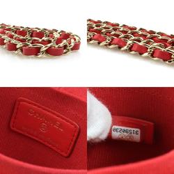 CHANEL Crossbody Shoulder Bag Chain Mini Pouch Matelasse Leather Red Ladies