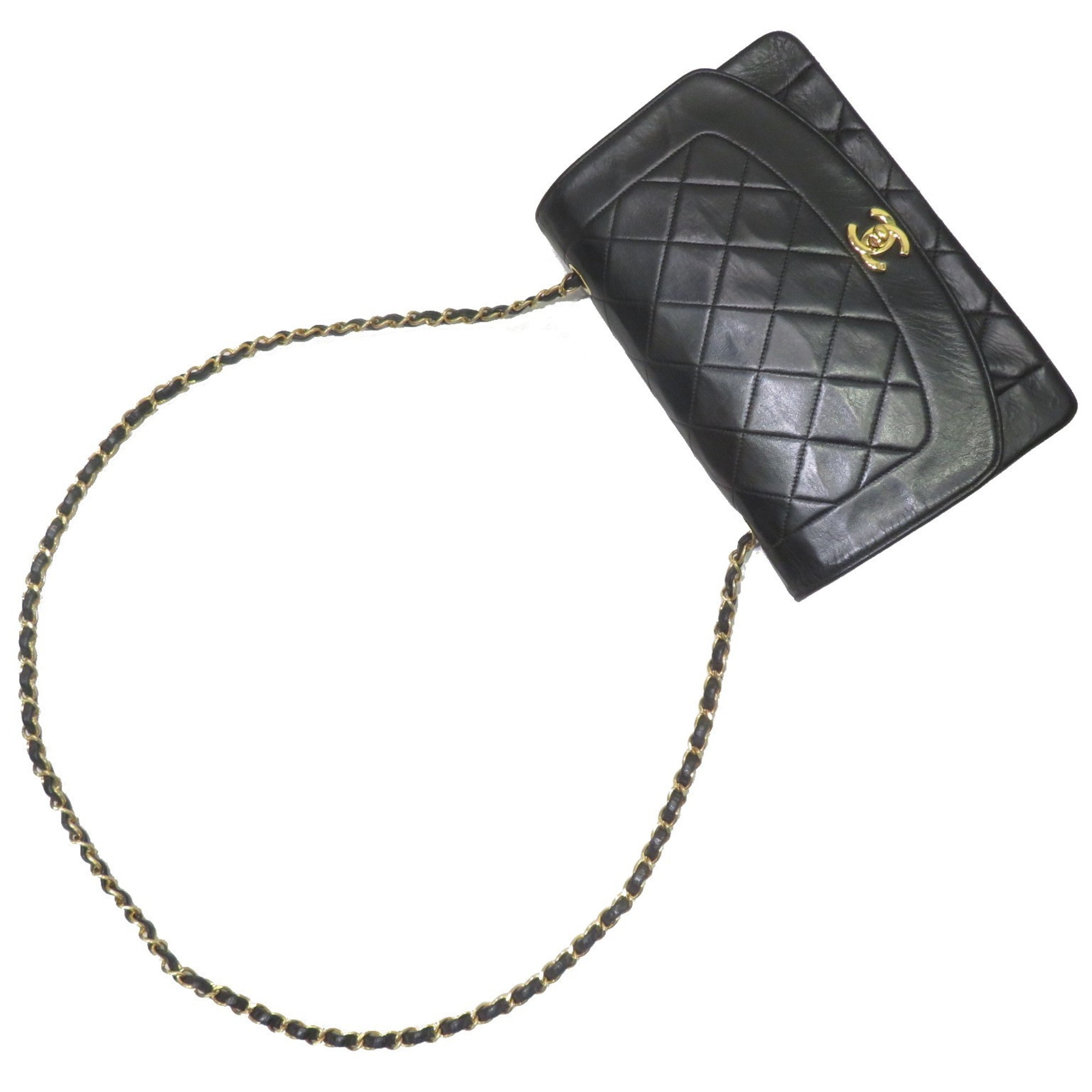 CHANEL Chanel Matelasse Diana Chain Shoulder Bag Black Lambskin Women's Men's