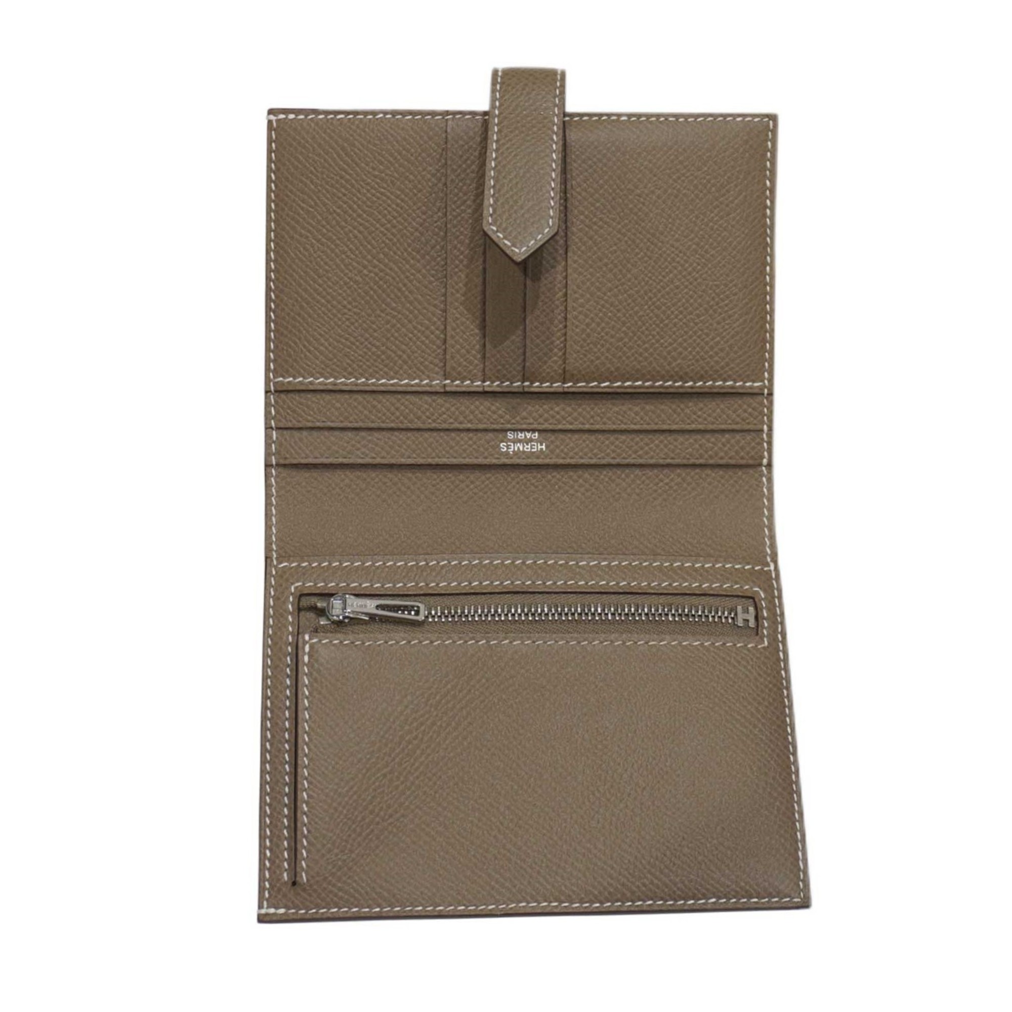 HERMES Bearn Compact Wallet Folding Etoupe/SV Hardware Epson Y Engraved Men's Women's