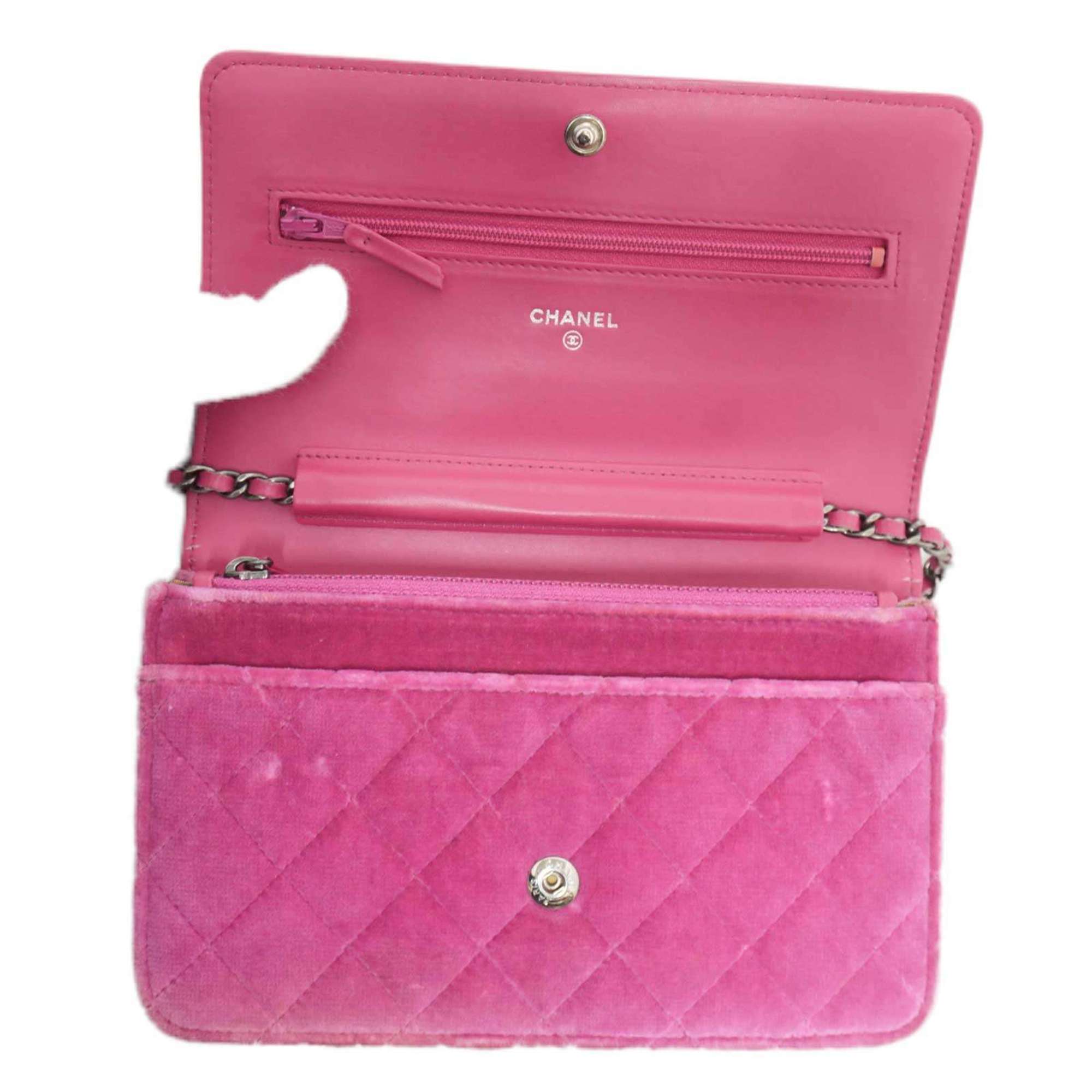 CHANEL Boy Chanel Chain Wallet Shoulder Bag Pink Velor Women's Men's