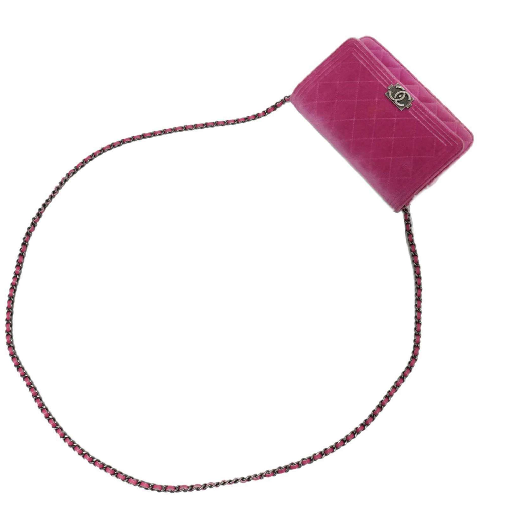 CHANEL Boy Chanel Chain Wallet Shoulder Bag Pink Velor Women's Men's