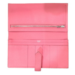 HERMES Bear Soufflé Wallet Long Pink/SV Hardware Epson T Engraved Ladies Men's