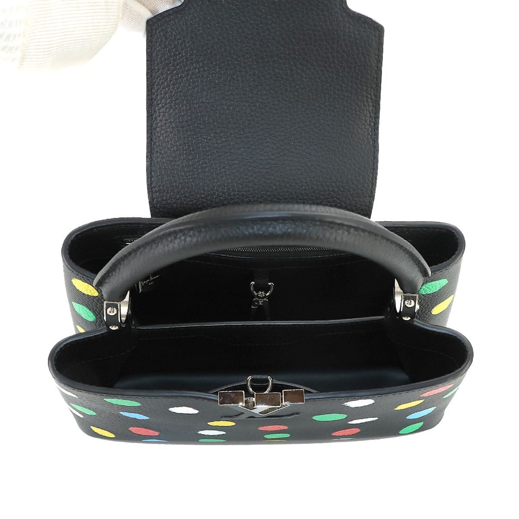 LOUIS VUITTON LVxYK Painted Dot Capucines MM 2way Hand Shoulder Bag Taurillon Leather Noir Multicolor Yayoi Kusama M21663 RFID