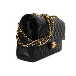 Chanel Shoulder Bag Matelasse W Flap Chain Caviar Skin Black Women's