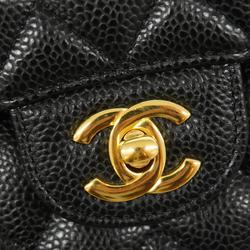 Chanel Shoulder Bag Matelasse W Flap Chain Caviar Skin Black Women's