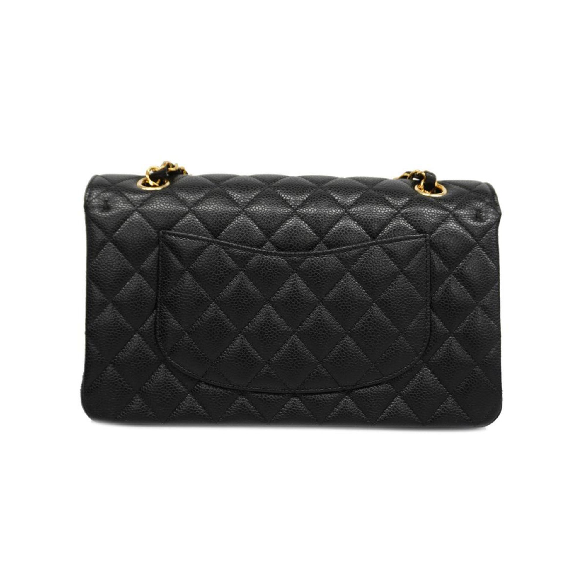 Chanel Shoulder Bag Matelasse W Flap Chain Caviar Skin Black Women's