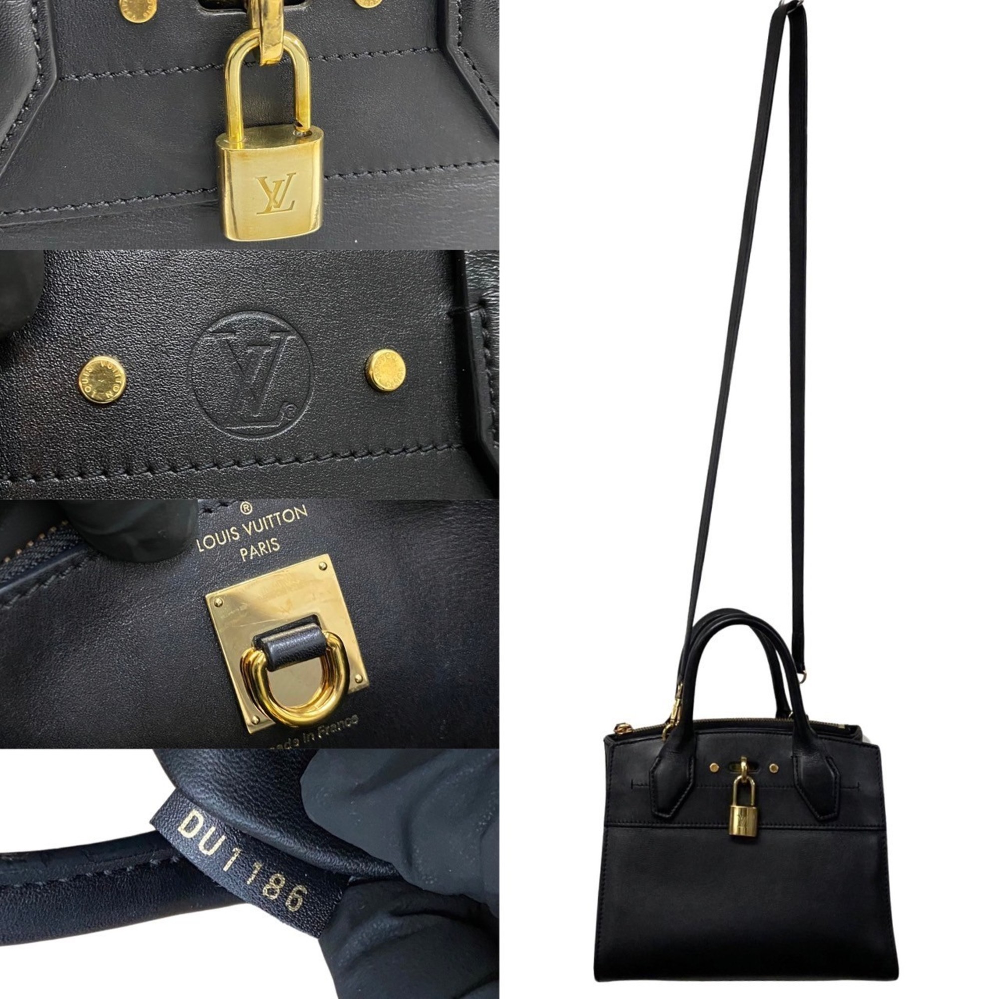 LOUIS VUITTON City Steamer Leather 2way Handbag Shoulder Bag Black 77456