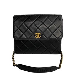 CHANEL Matelasse Lambskin Leather Turnlock Chain Shoulder Bag Black 49354