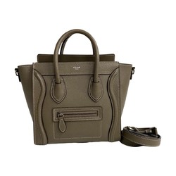 CELINE Luggage Nano Shopper Grained Calfskin Leather 2way Handbag Shoulder Bag Greige 15581