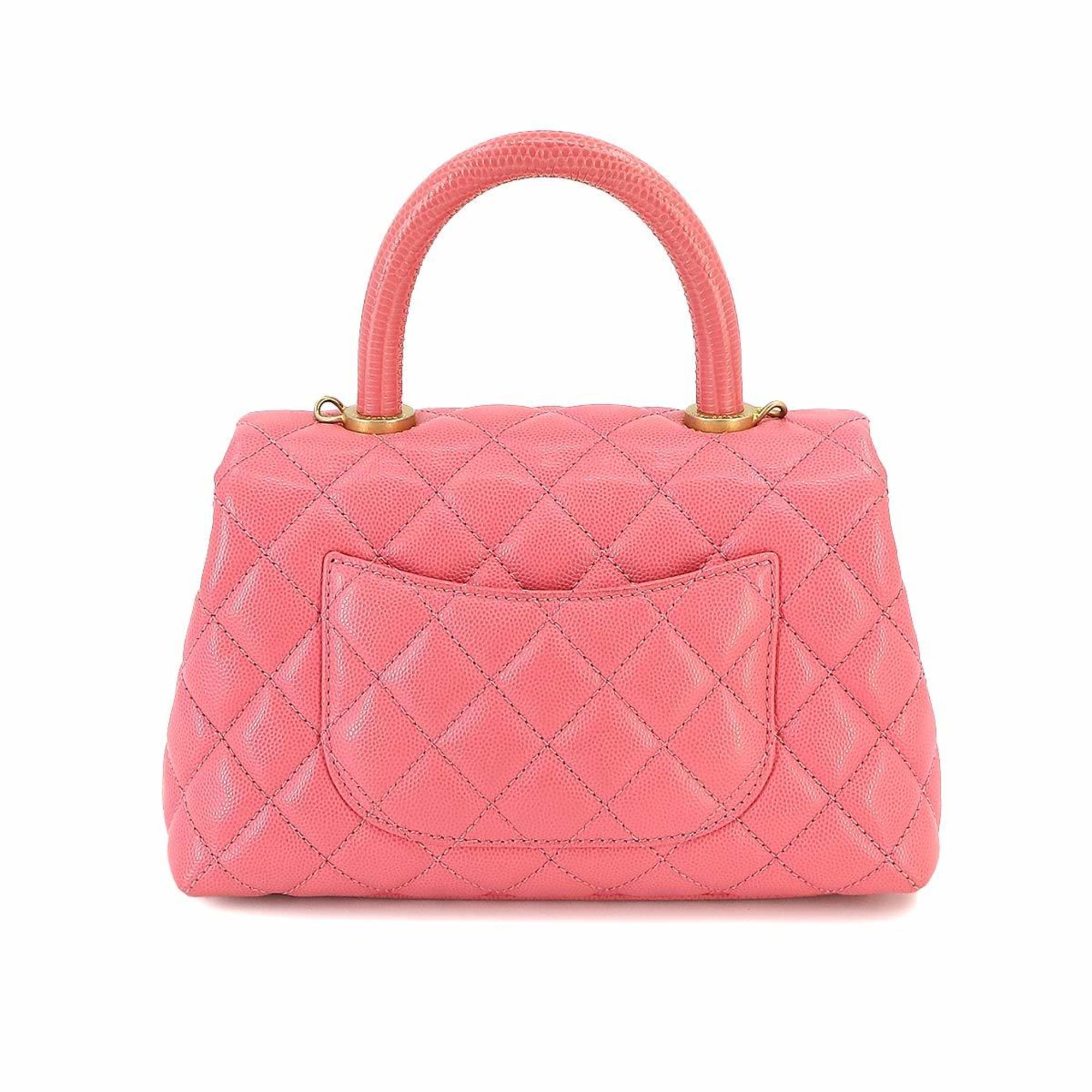 CHANEL Coco Handle Matelasse 2way Hand Shoulder Bag Caviar Skin Pink A92990