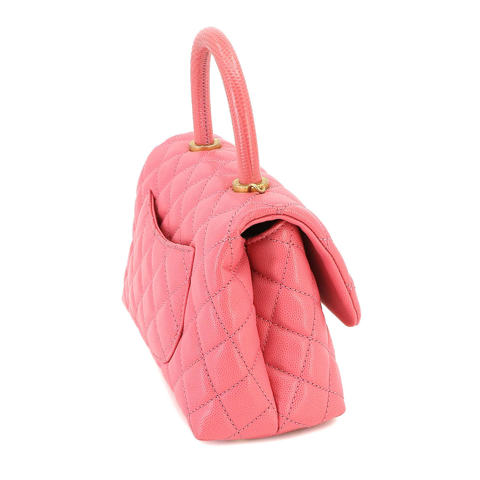 CHANEL Coco Handle Matelasse 2way Hand Shoulder Bag Caviar Skin Pink A92990
