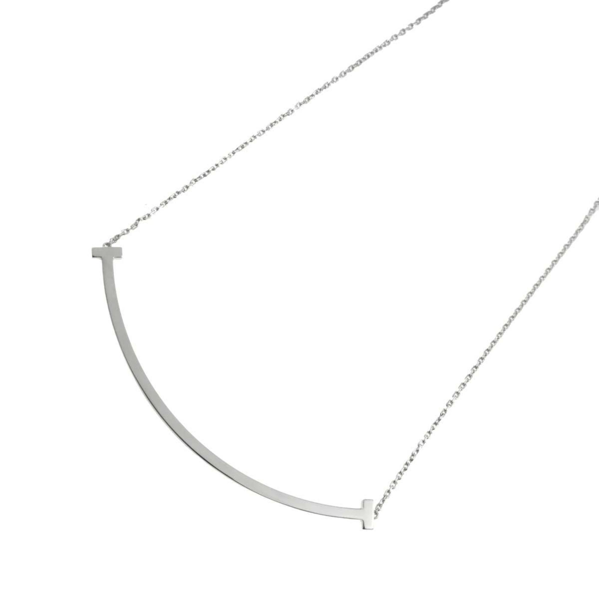 Tiffany TIFFANY&Co. T Smile Necklace 46cm Extra Large K18 WG White Gold 750