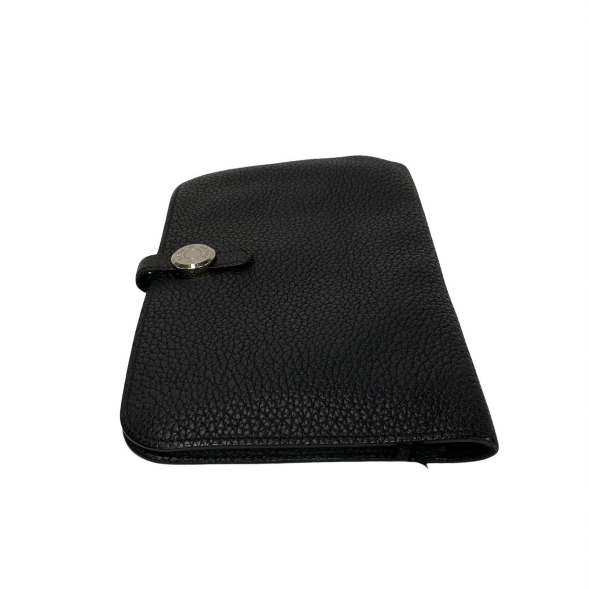 HERMES Dogon GM Hardware Togo Leather Bifold Long Wallet Black 23777