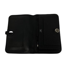 HERMES Dogon GM Hardware Togo Leather Bifold Long Wallet Black 23777