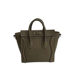 CELINE Luggage Nano Shopper Leather 2way Handbag Tote Bag Shoulder Greige 15963