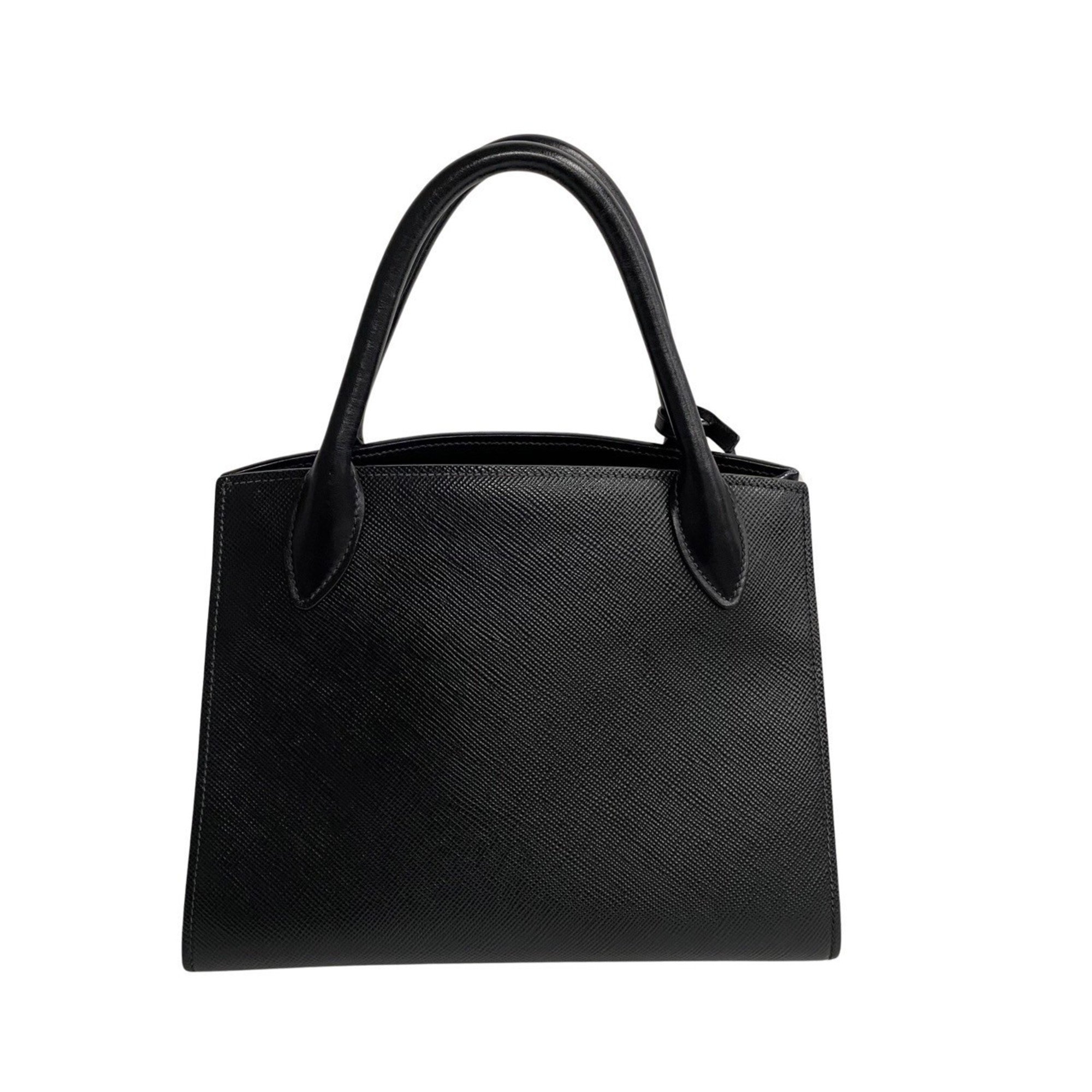 PRADA Monochrome Saffiano Leather 2way Handbag Shoulder Bag Tote Black 36927