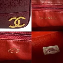 CHANEL Triple Coco Caviar Skin Mark Metal Fittings Leather Chain Tote Bag Bordeaux 16858