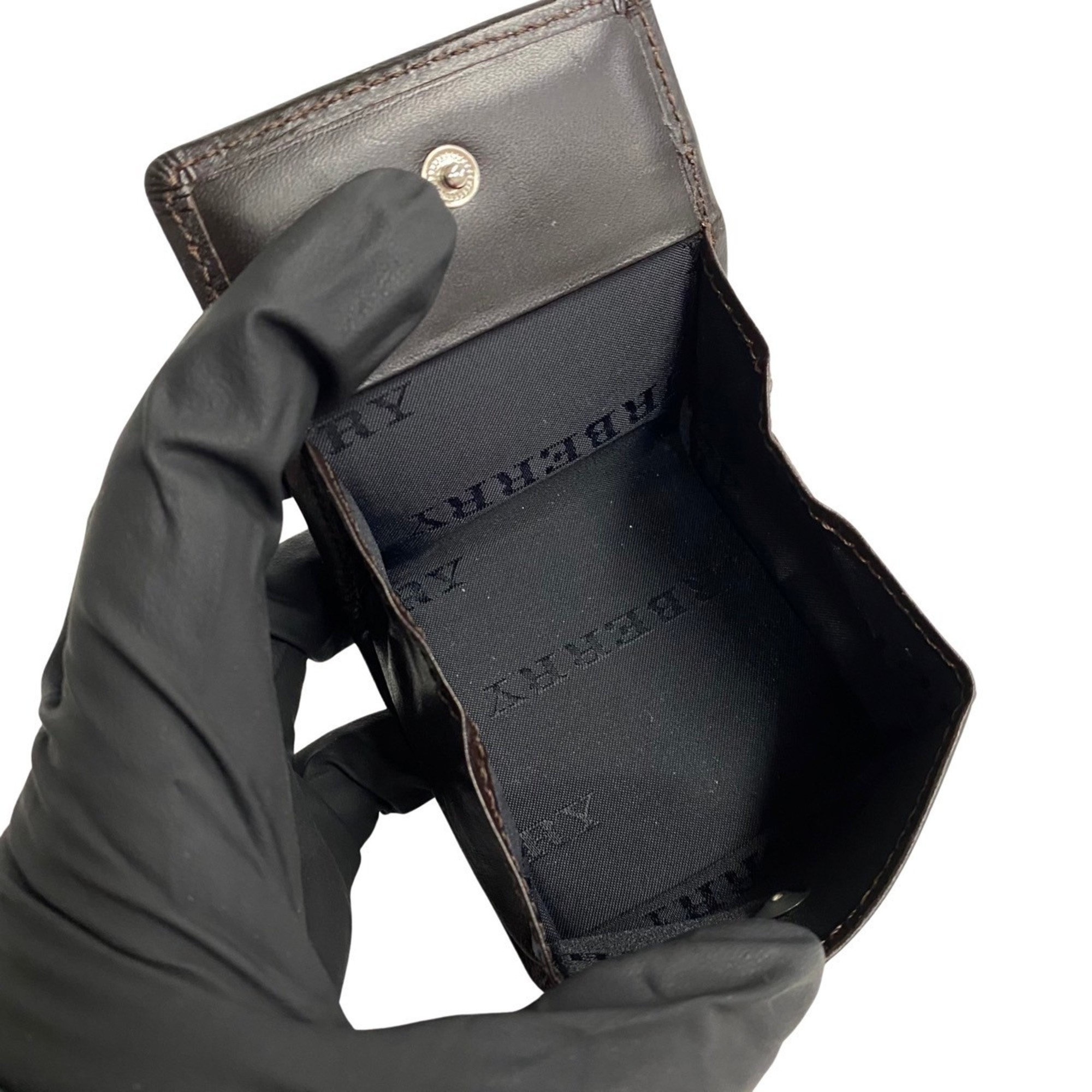 BURBERRY Nova Check Leather Canvas Coin Purse Wallet/Coin Case Wallet Brown Beige 11344