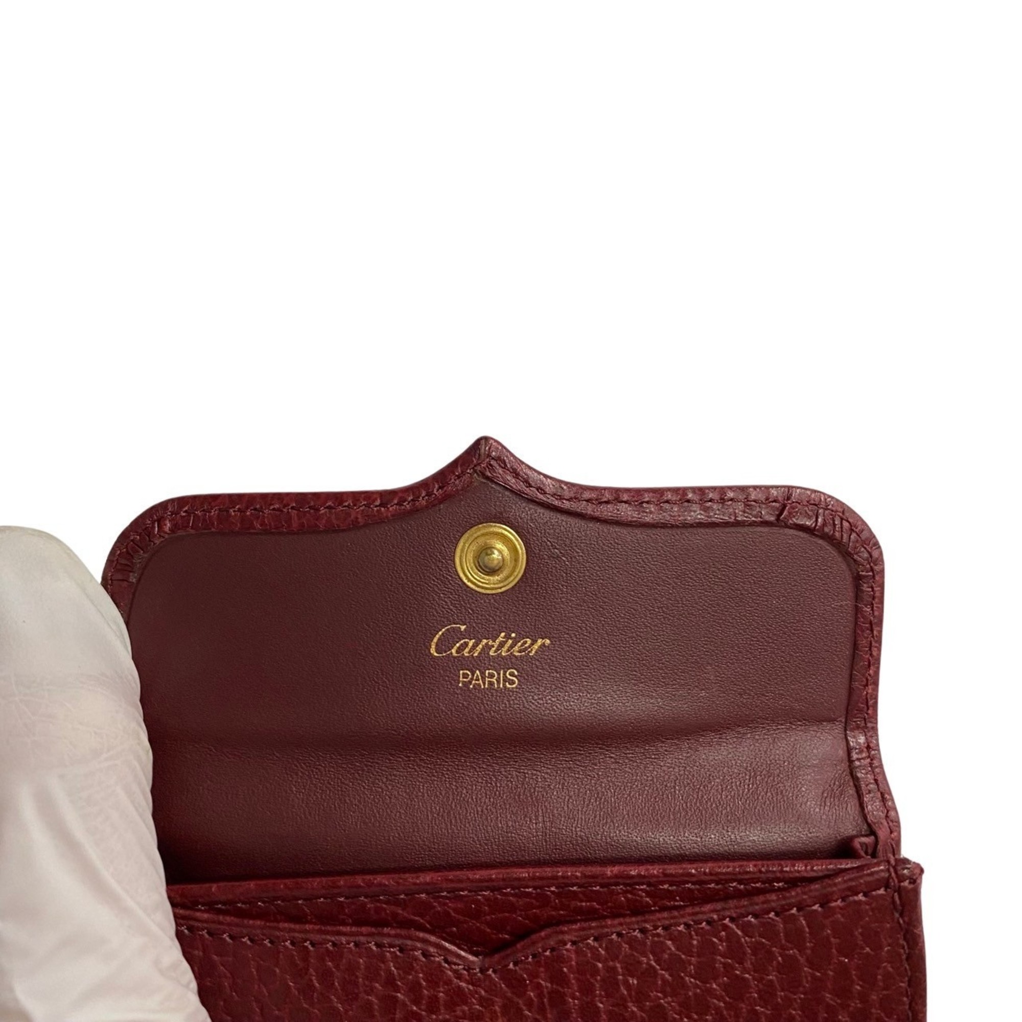 CARTIER Mastline Leather Wallet/Coin Case Coin Purse Wallet Bordeaux 33520