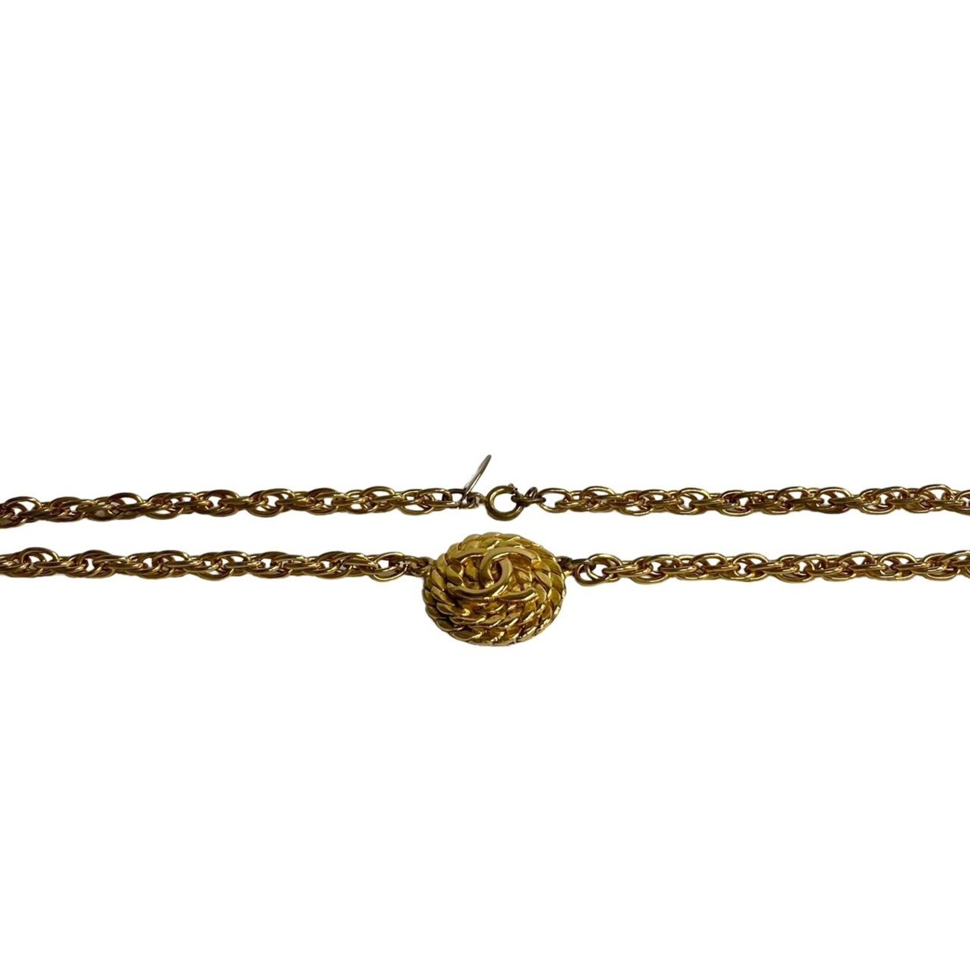 CHANEL Cocomark Motif Chain Necklace Pendant Gold 45387