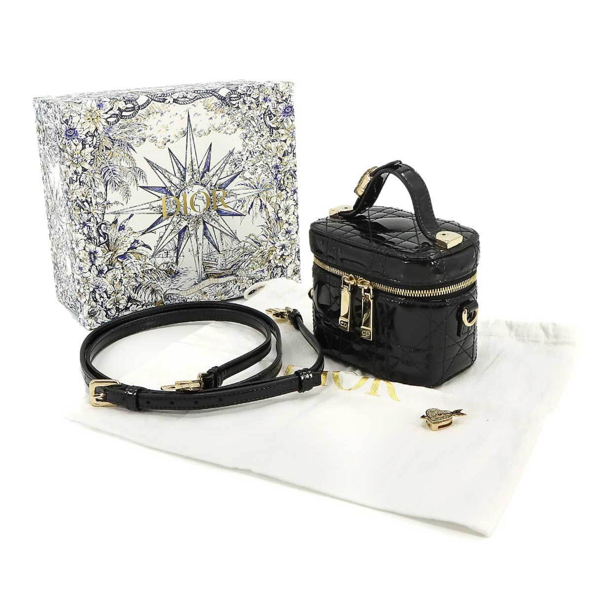 Christian Dior Lady Micro Vanity 2way Hand Shoulder Bag Enamel Black Case
