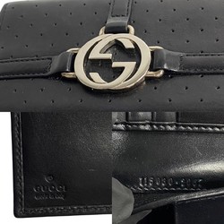 GUCCI GG Hardware Punching Leather Bifold Wallet Compact Black 19431
