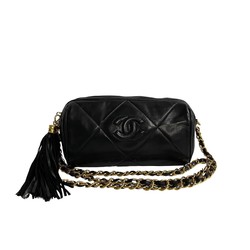 CHANEL Chanel Matelasse Lambskin Leather Chain Shoulder Bag Black 18789