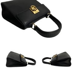 CELINE Ring Hardware Calf Leather Handbag Pouch Black 68803