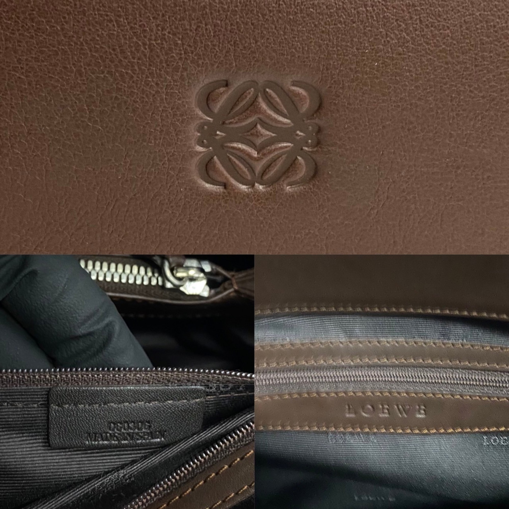 LOEWE Camoscio Anagram Calf Leather Handbag Tote Bag Brown 13078