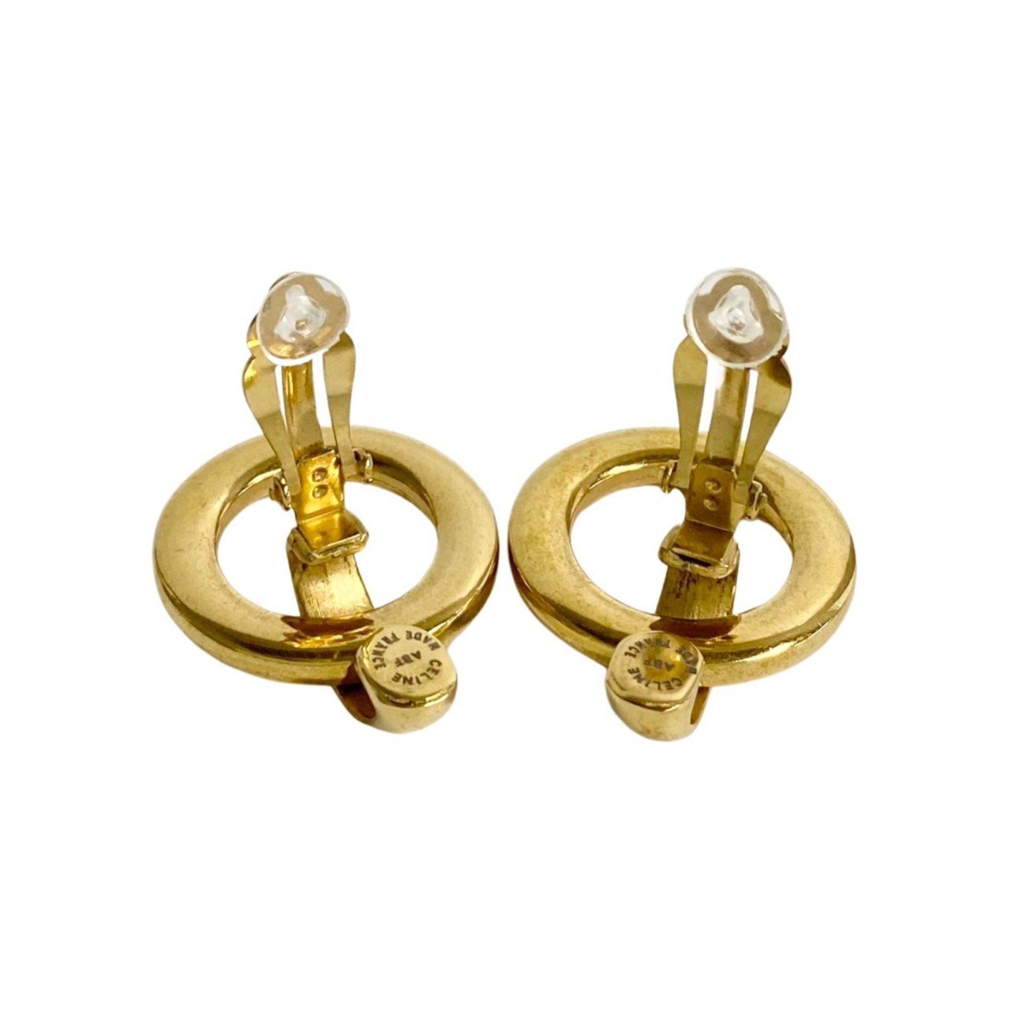 CELINE Circle Round Hoop Earrings Ear Cuff Women's Gold 42829