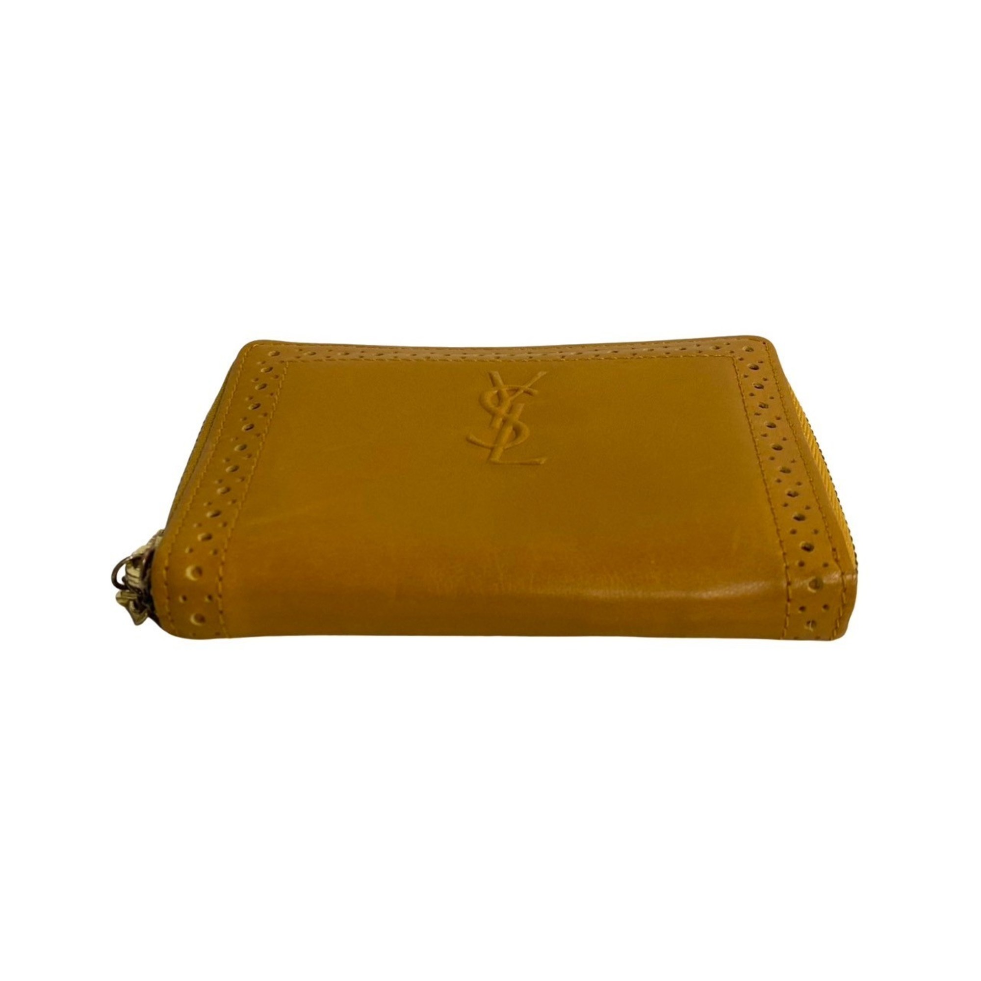 YVES SAINT LAURENT YSL Leather Wallet/Coin Case Coin Purse Wallet Brown Camel 19941