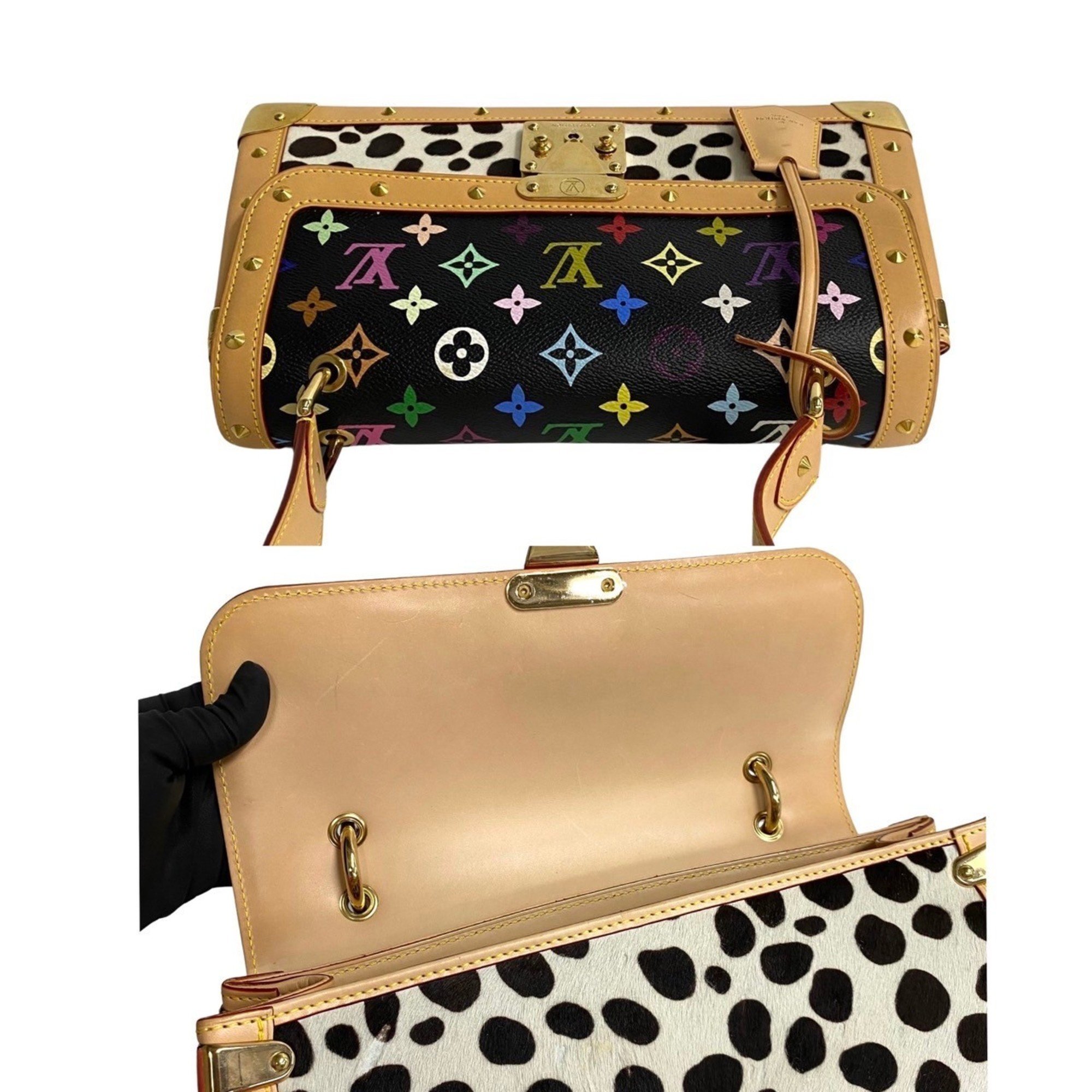 LOUIS VUITTON Sack Dalmatian Monogram Multicolor Leather Harako Handbag Beige Black 15809