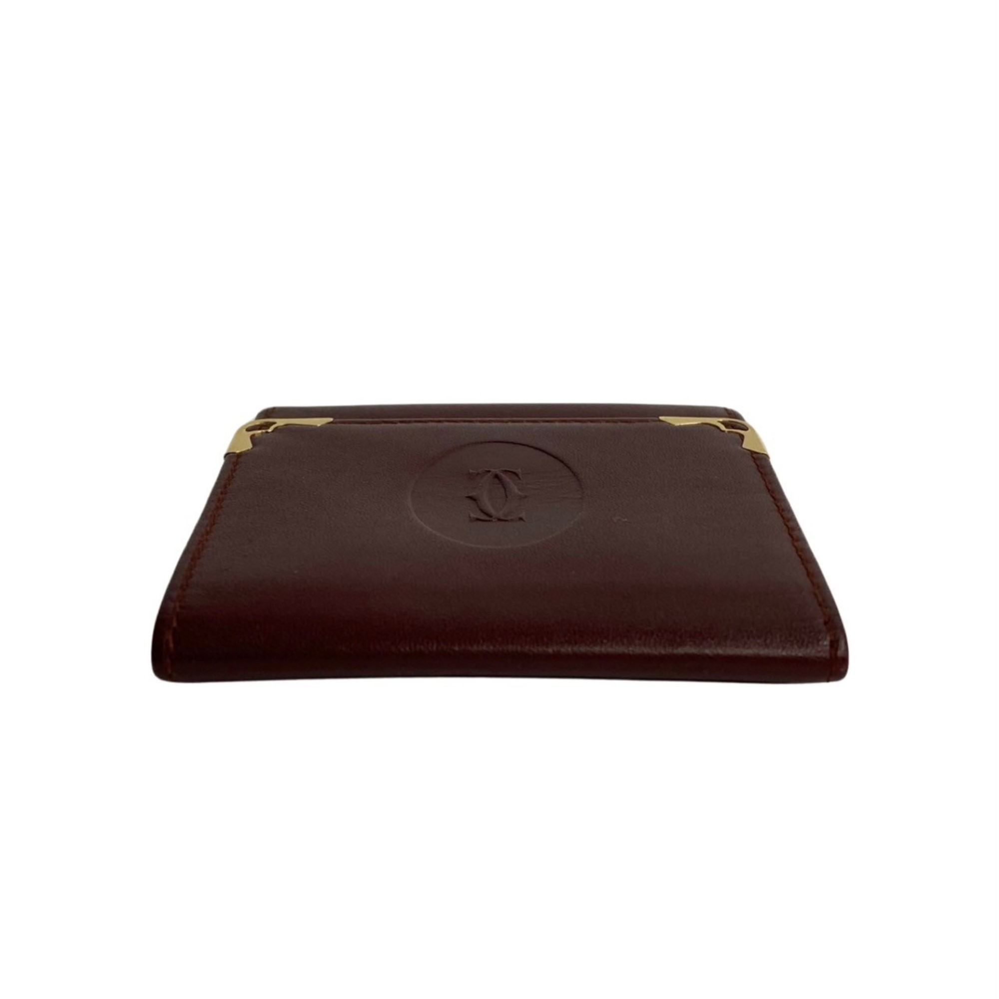 CARTIER Mastline Calf Leather Wallet/Coin Case Coin Purse Wallet Bordeaux 42856