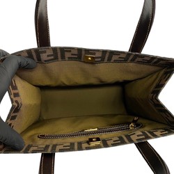 FENDI Zucca FF Hardware Leather Canvas Handbag Tote Bag Brown Khaki 28225