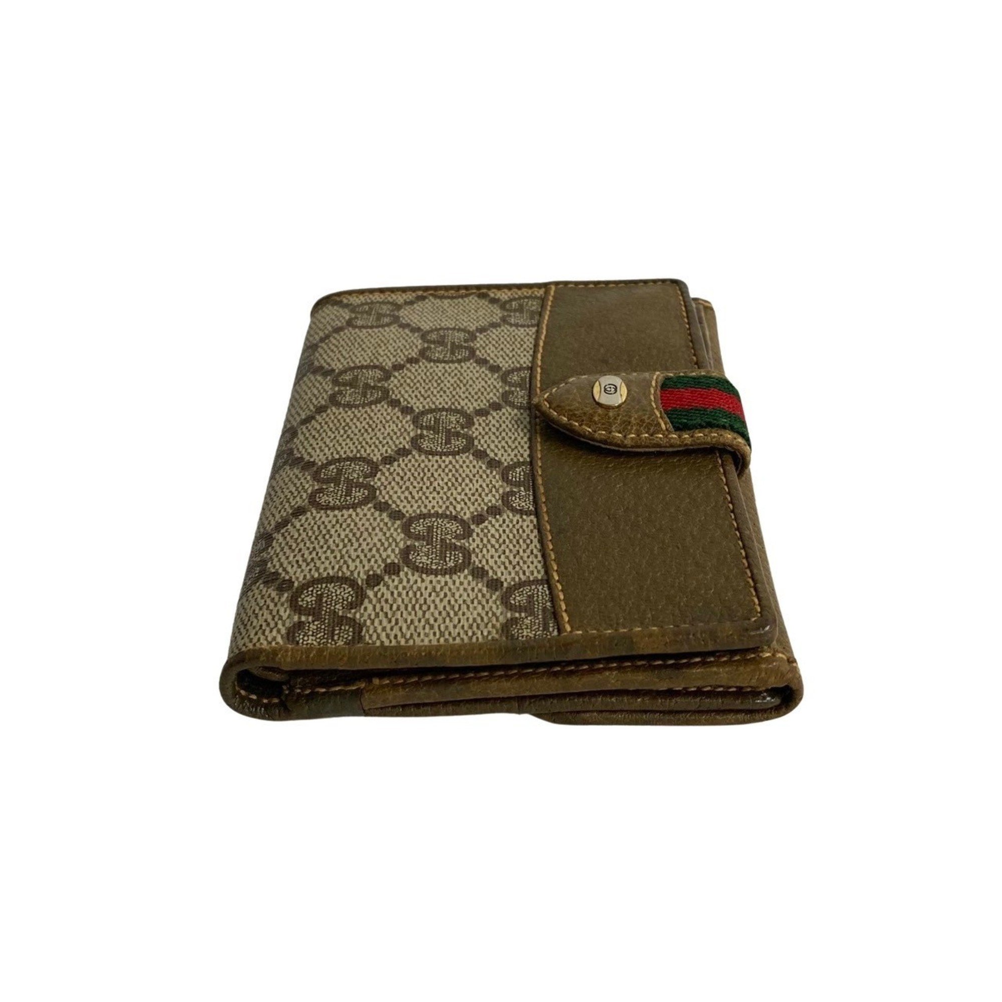 GUCCI Old Gucci Sherry Line GG Leather Bifold Wallet Brown 14393