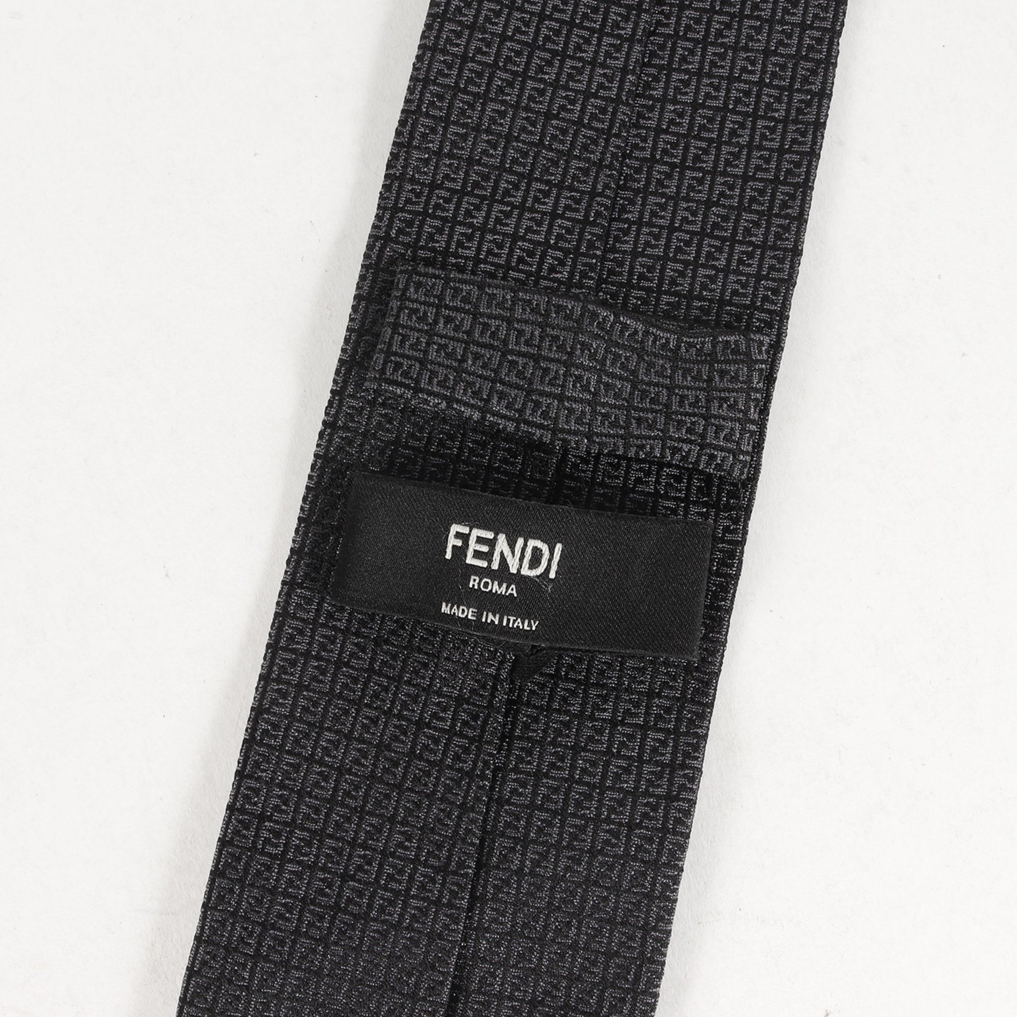 FENDI Zucca pattern silk tie charcoal gray black luxury men's