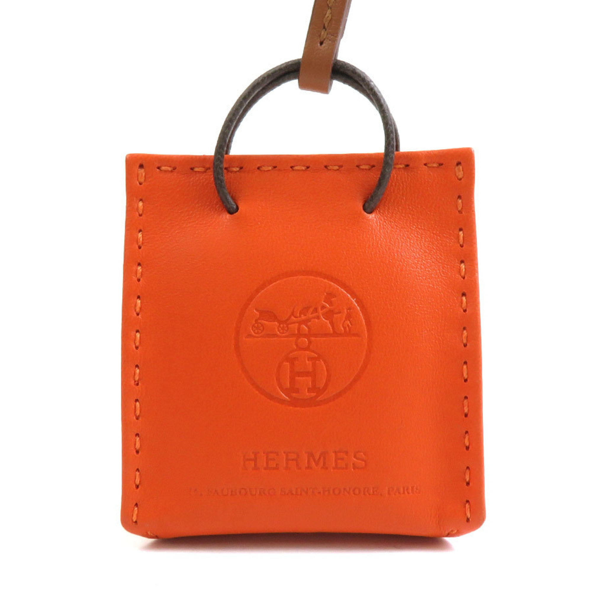 HERMES Charm Sack Orange Leather Orange/Brown Unisex