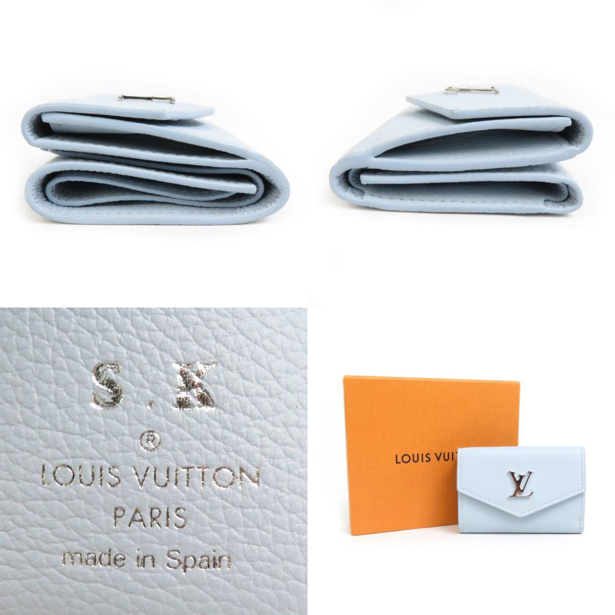 LOUIS VUITTON Trifold Wallet Portefeuille Lock Mini Leather Light Blue Unisex M80280