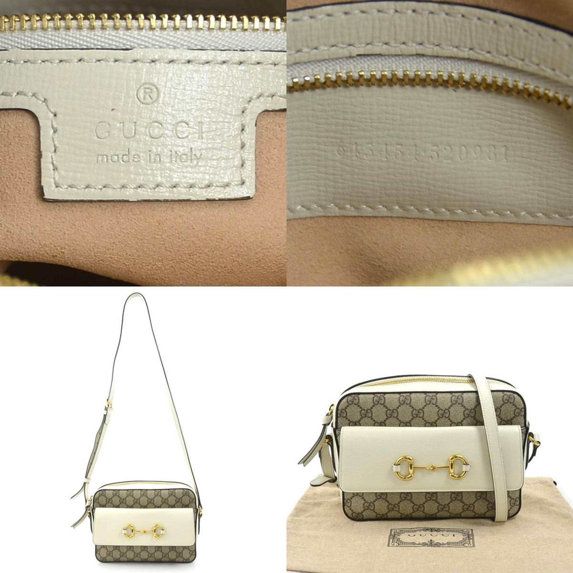 GUCCI Crossbody Shoulder Bag GG Supreme PVC/Leather Beige/White Gold Women's 645454